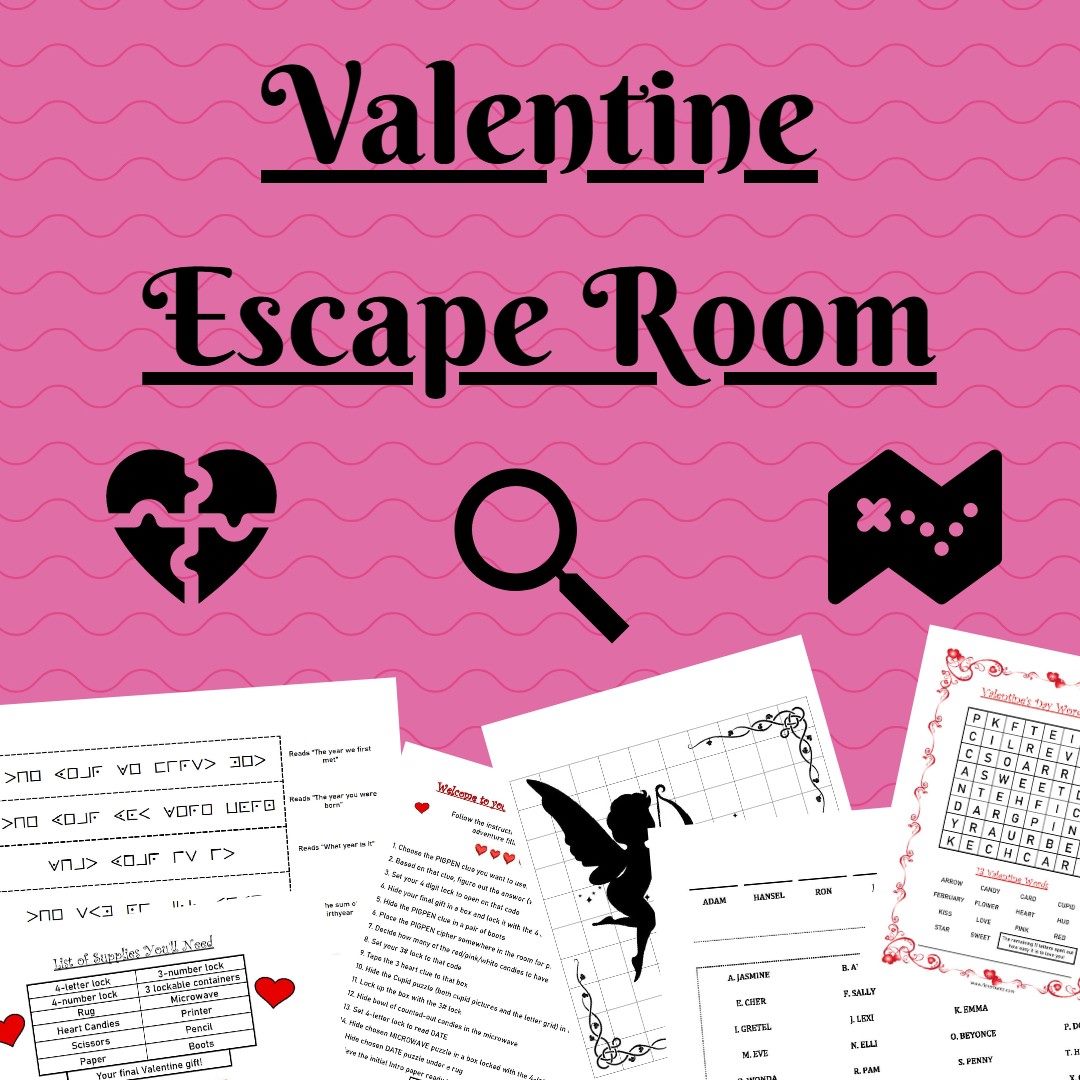 Illustration of a valentine escape room printable game